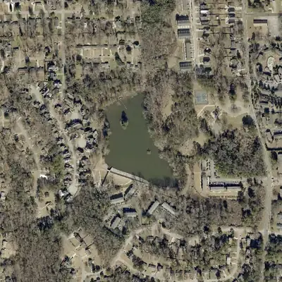 Aerial source image of Glen Emerald Lake with its island and shoreline